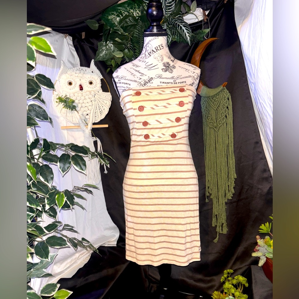 True Light Strapless Striped Bodycon Mini Dress | Neutral Tan | Tube Dress 🤎